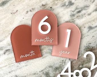 Interchangeable Monthly Milestone Markers | Acrylic Milestone Arches | Baby Milestone Photo Props | Newborn and Birth Announcement | Colored