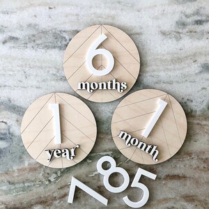 Interchangeable Monthly Milestone Markers | Wood Milestone Circles| Baby Milestone Photo Props | Newborn and Birth Announcement | Maple Wood