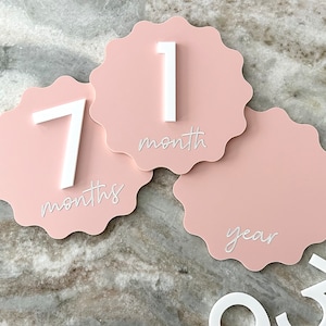 Interchangeable Monthly Milestone Markers | Acrylic Milestone Wavy Circles | Baby Milestone Photo Props | Newborn and Birth Announcement |