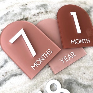 Interchangeable Monthly Milestone Markers Acrylic Milestone Arches Baby Milestone Photo Props Newborn and Birth Announcement Colored image 3