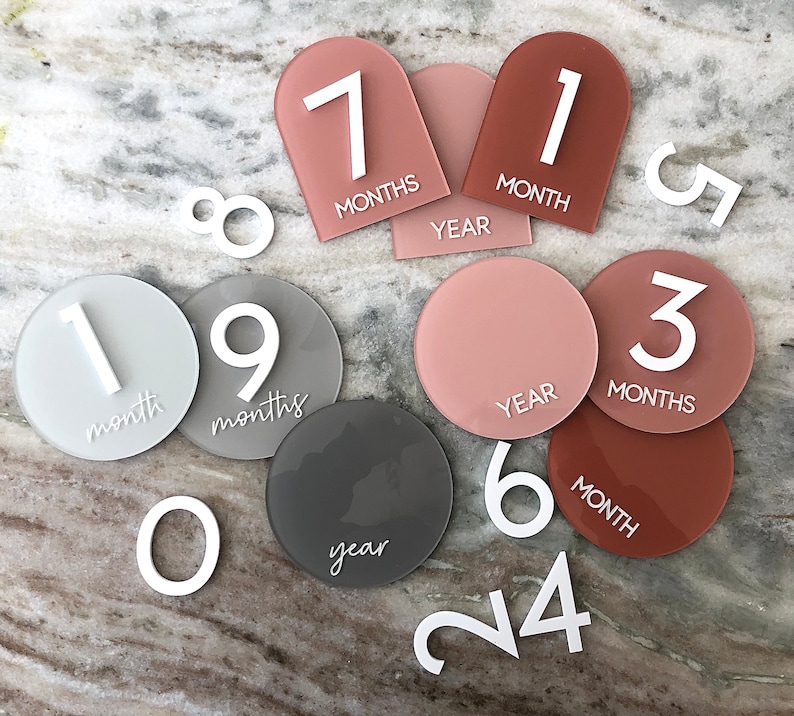 Interchangeable Monthly Milestone Markers Acrylic Milestone Arches Baby Milestone Photo Props Newborn and Birth Announcement Colored image 6