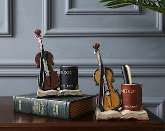 American Retro Pen Holder Holiday Gifts Desktop Organizer Personalized Pen Holder Violin Pen Holder Office Decorations Desk Decoration
