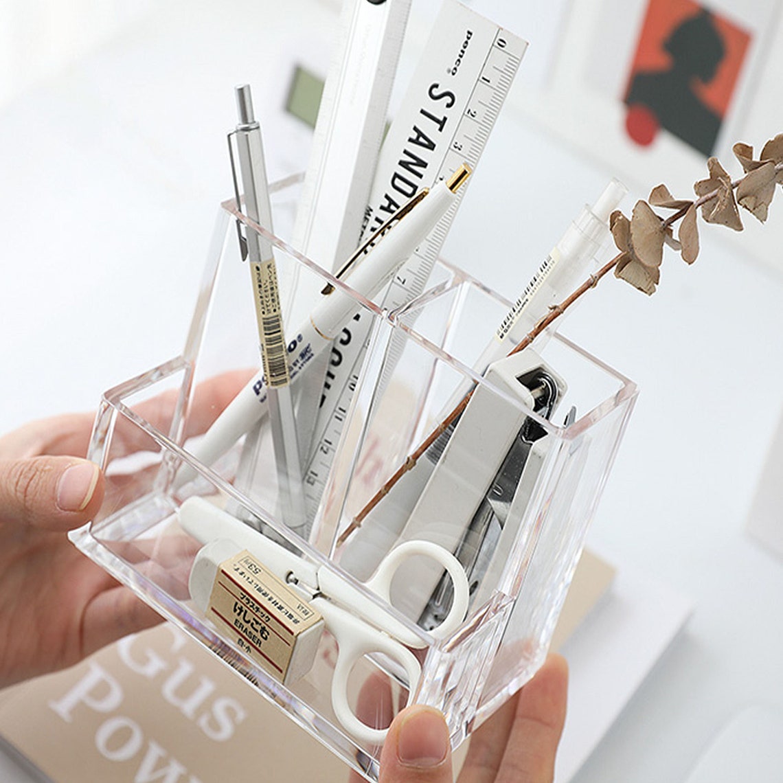 Simple Acrylic Pen Holder Transparent Pen Holder Square Pen Etsy