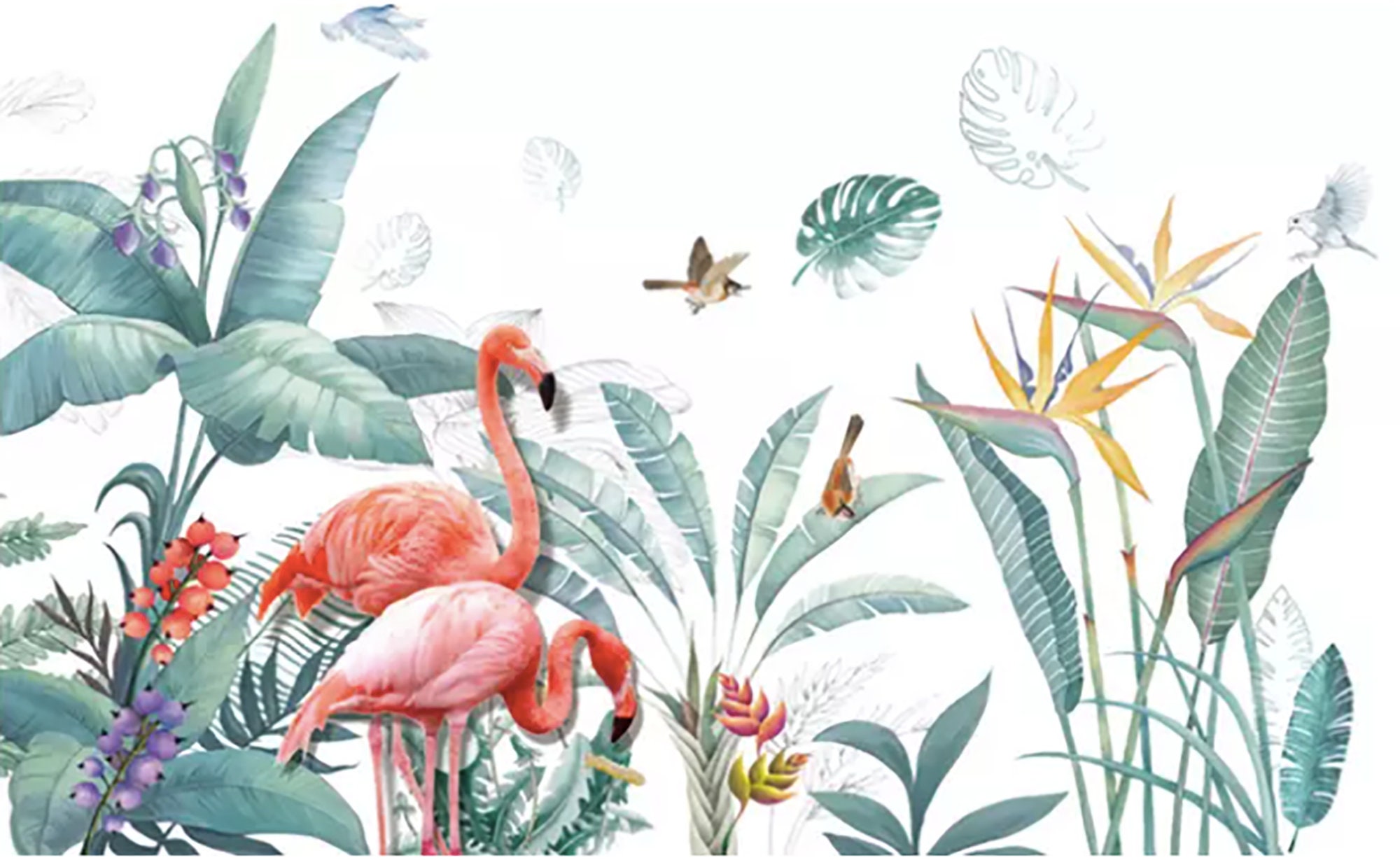 60cm X 90cm Leaves Flamingo Tropical Rainforest Wall Decal Kids