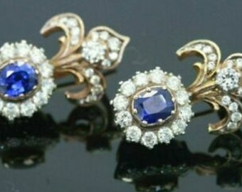 American Diamonds and Blue sapphire Earrings, Zircon earrings Silver Purity 92.5,  Handmade blue sapphire  Zircon Earrings