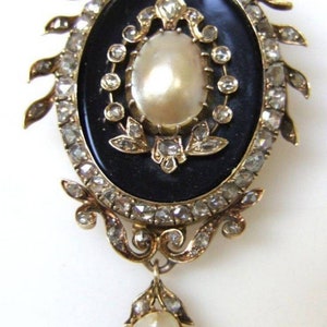 Victorian Rose cut Diamond pearl and blue enamel brooch, Silver Purity 92.5,Handmade Brooch/Pendent