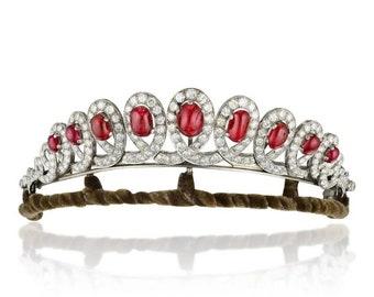 Art Deco Rose Cut Diamond Ruby Tiaras, 9.12ct Diamond,  Silver Purity 92.5 ,Handmade Ruby Tiaras/Crown / Wedding Tiaras/Crown