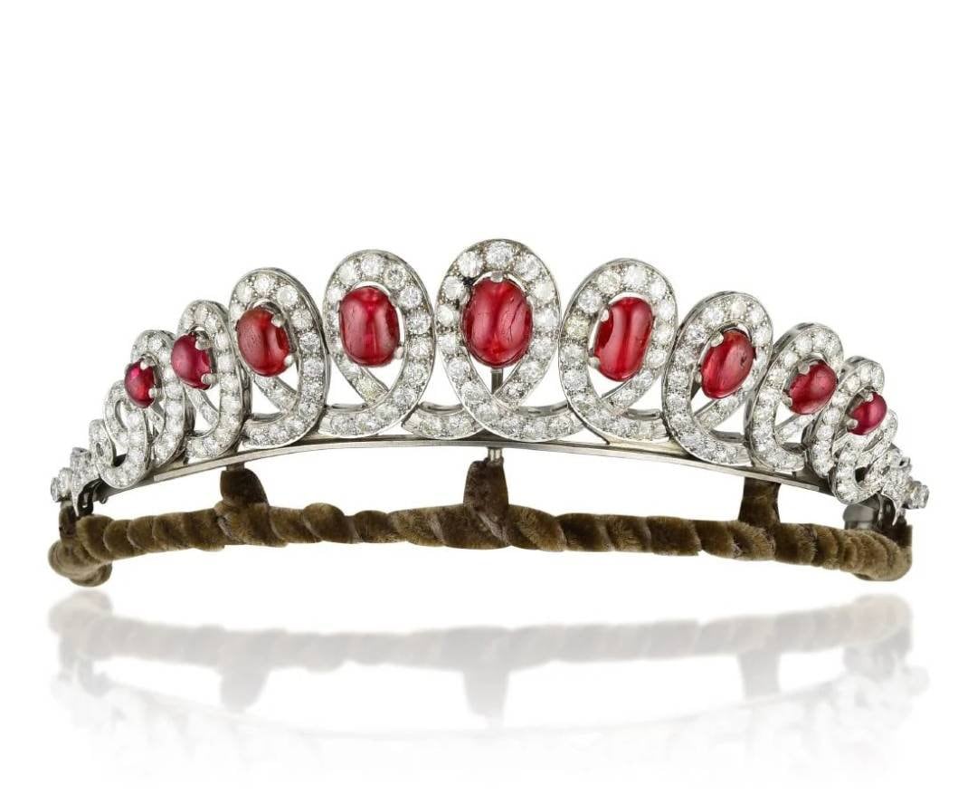 Art Deco Rose Cut Diamond Ruby Tiaras, 9.12ct Diamond,  Silver Purity 92.5 ,Handmade Ruby Tiaras/Crown / Wedding Tiaras/Crown