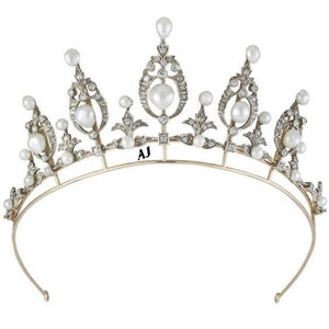 Victorian Rose Cut Diamond and Pearl Tiaras, 5.52ct Diamond,  Silver Purity 92.5 ,Handmade Pearl Tiaras/Crown