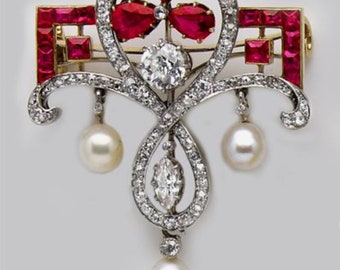 Beautiful Zircon and Ruby pearl Silver Brooch, Silver Purity 92.5,Handmade Brooch/ Zircon pearl Ruby brooch