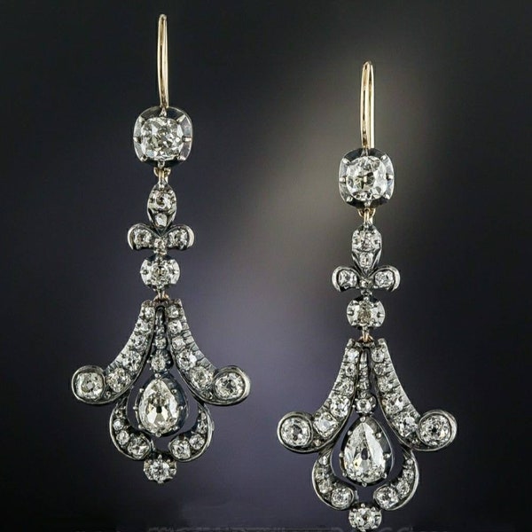 Dramatic Rosecut  Diamond Earrings,  2.95ct Diamond, Silver Purity 92.5,  Handmade teardrop Earrings