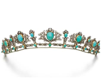 Diamante taglio rosa vittoriano / diademi turchesi, diamante 8.65ct, purezza argento 92.5, diademi fatti a mano / corona