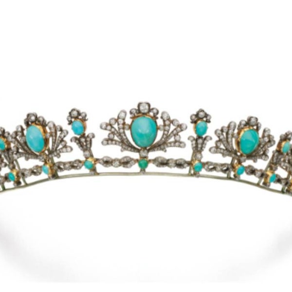 Victorian Rose Cut Diamond / Turquoise Tiaras, 8.65ct Diamond,  Silver Purity 92.5 ,Handmade Tiaras/Crown
