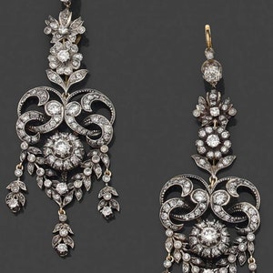 Victorian Rose cut  Diamond Earrings,  5.15ct Diamond, Silver Purity 92.5,  Handmade Earrings