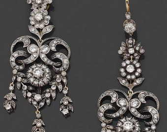 Victorian Rose cut  Diamond Earrings,  5.15ct Diamond, Silver Purity 92.5,  Handmade Earrings