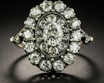 Victorian  Style Designer Cluster Ring With Gold Plated Rose Cut Diamond Ring, Silver Purity 92.5 ,Handmade Cluster Ring