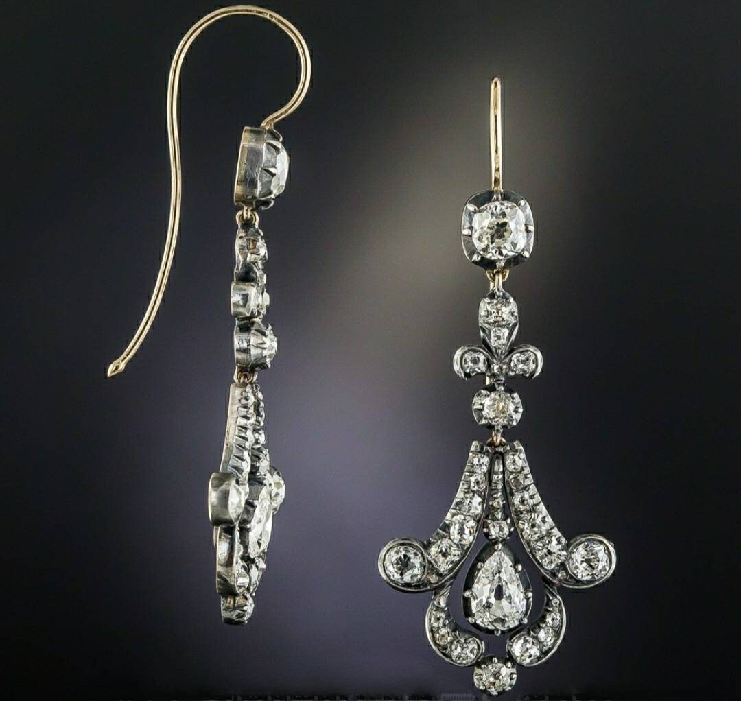 Dramatic Rosecut Diamond Earrings, 2.95ct Diamond, Silver
