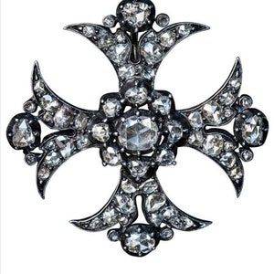 Viktorianisches Kreuz Rosenschliff Diamant Silber Brosche, Silber Reinheit 92,5, handgemachte Brosche