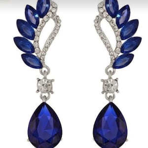 American Diamonds and Blue sapphire Earrings, Zircon earrings Silver Purity 92.5,  Handmade blue sapphire  Zircon Earrings