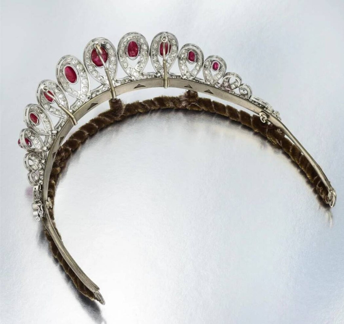 Art Deco Rose Cut Diamond Ruby Tiaras, 9.12ct Diamond, Silver Purity 92