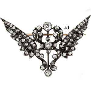 Antique Victorian Rose cut Diamond Silver winged Brooch, Silver Purity 92.5,Handmade wings Brooch