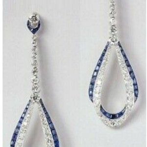 American Diamonds and Blue sapphire Earrings, Zircon earrings Silver Purity 92.5,  Handmade blue sapphire Earrings