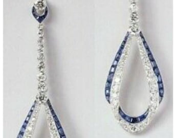 American Diamonds and Blue sapphire Earrings, Zircon earrings Silver Purity 92.5,  Handmade blue sapphire Earrings