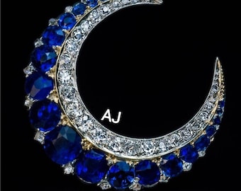 Crescent Blue sapphire moon Pendent, Zircon Pendent Silver Purity 92.5,  Handmade Pendent/Brooch