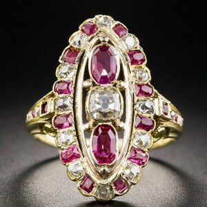 Anel de designer em estilo vitoriano com diamante lapidado em rosa e rubi, banhado a ouro, prata 925, anel de rubi feito à mão.