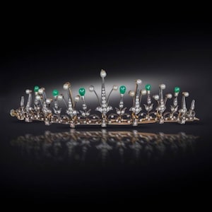 Rose cut Diamond Tiaras convert able Necklace 5.75ct Diamond, Silver Purity 92.5 ,Handmade Emerald and Pearl Tiaras , Wedding Tiaras/Crown