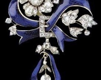 Royal Zircon brooch with blue Enamel Brooch, Silver Purity 92.5,Handmade Brooch/Zircon blue enamel brooch