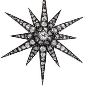 Victorian STAR Rose cut Diamond 3.14ct Diamond, Silver Purity 92.5,Handmade Brooch/Pendent