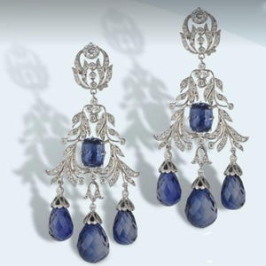 American Diamonds and Blue sapphire Earrings, Zircon earrings Silver Purity 92.5,  Handmade blue sapphire  Zircon Earrings