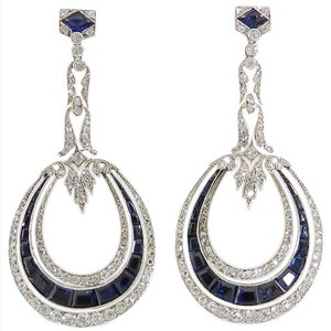 American Diamonds and Blue sapphire Earrings, Zircon earrings Silver Purity 92.5,  Handmade blue sapphire  Zircon Earrings