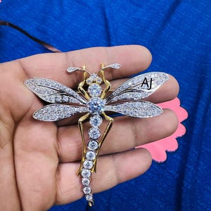 Zircon Dragonfly brooch /Dragonfly American diamonds Silver Brooch, Silver Purity 92.5,Handmade Dragonfly Brooch