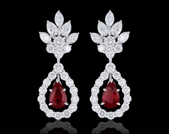 Beautiful American Diamonds and Ruby Earrings, Zircon earrings Silver Purity 92.5,  Handmade Ruby Zircon Earrings