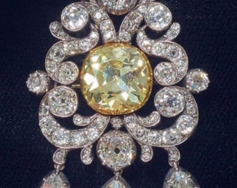 Beautiful American diamond (Zircon) and yellow Topaz Silver Brooch, Silver Purity 92.5,Handmade Brooch/ Stylish brooch cun pendant