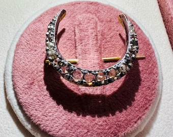 Victorian Crescent Rosecut Diamond Silver Brooch, Silver Purity 92.5,Handmade Brooch