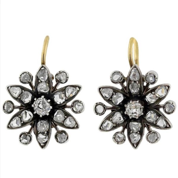 Victorian Rose cut / Uncut  Diamond Earrings,  1.45ct Diamond, Silver Purity 92.5,  Handmade Earrings