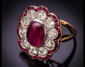 Handmade Victorian Style Ruby Ring, Rose Cut Diamond, Gold Plated Sterling Silver