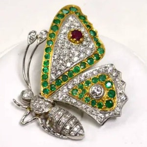 Zircon Butterfly brooch /Butterfly American diamonds Ruby and Emerald Silver Brooch, Silver Purity 92.5,Handmade Emerald and Ruby Brooch
