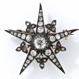 Victorian Star Rosecut Diamond Silver Brooch, Silver Purity 92.5,Handmade Brooch