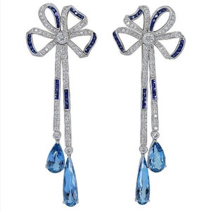 American Diamonds and Blue sapphire Earrings, Zircon earrings Silver Purity 92.5,  Handmade blue sapphire Earrings
