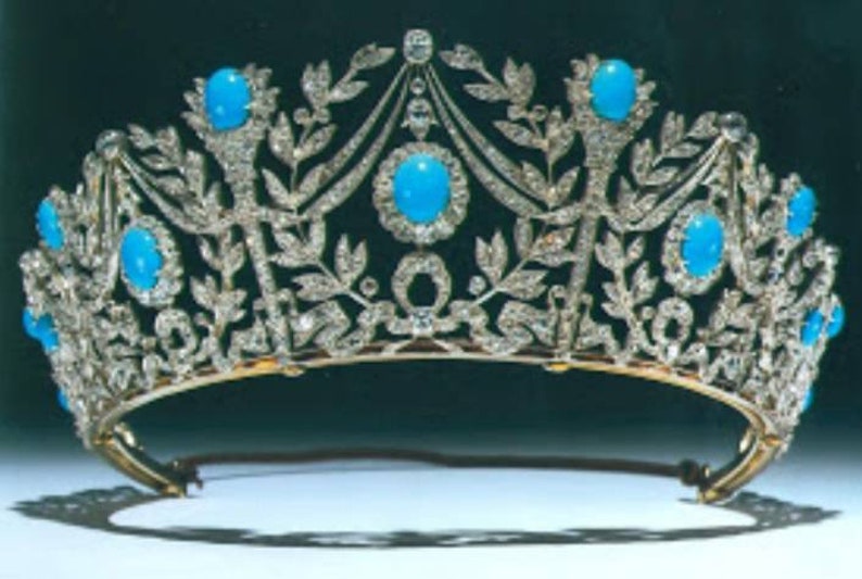 Victorian Rose Cut Diamond / Turquoise Tiaras, 15.45ct Diamond, Silver Purity 92.5 ,Handmade Tiaras/Crown image 2