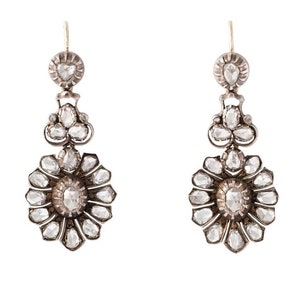 Victorian Rose cut Diamond Earrings,  2.15ct Diamond, Silver Purity 92.5,  Handmade Earrings