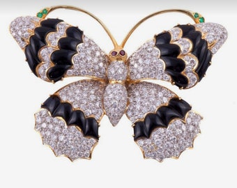 Zircon Butterfly brooch /Butterfly American diamonds and Blue sapphire,Silver Brooch, Silver Purity 92.5,Handmade Ruby butterfly Brooch