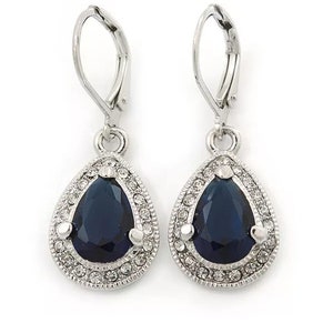 American Diamonds and Blue sapphire Earrings, Zircon earrings Silver Purity 92.5,  Handmade blue sapphire  Zircon Earrings