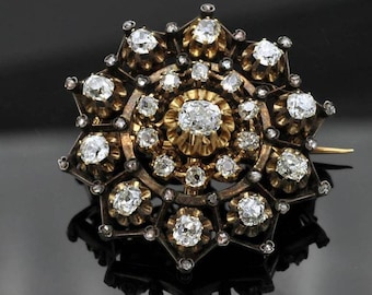 Victorian Rose cut Diamond 2.75ct Diamond , Silver Purity 92.5,Handmade Brooch/Wedding brooch