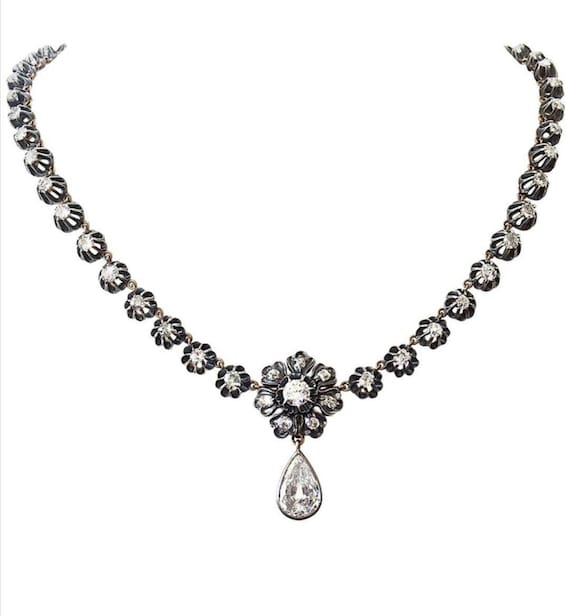 Victorian Rose cut Diamond Necklace Silver 92.5 Handmade | Etsy