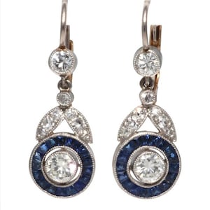 American Diamonds and Blue sapphire Earrings, Zircon earrings Silver Purity 92.5,  Handmade blue sapphire  Zircon Earrings